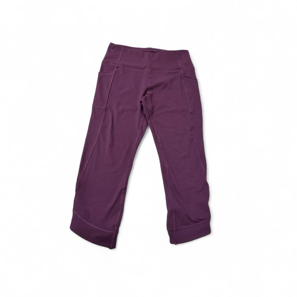 Layer 8 Women’s Crop Leggings Eggplant Purple Pockets, Large Yoga Activewear